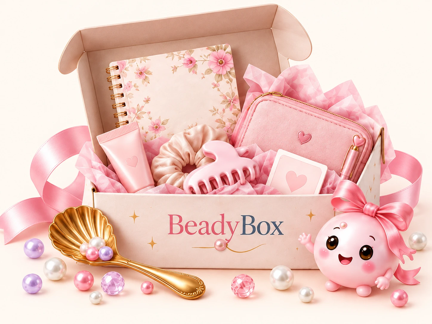 Бокс BeadyBox с подарками, золотистой ложечкой, бусинками и Биди
